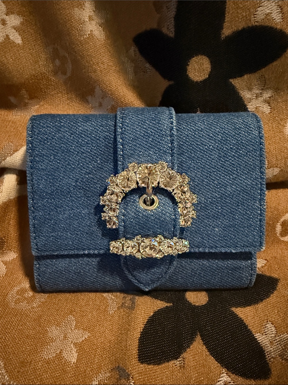 Jimmy Choo Blue Denim Crystal Buckle Wallet